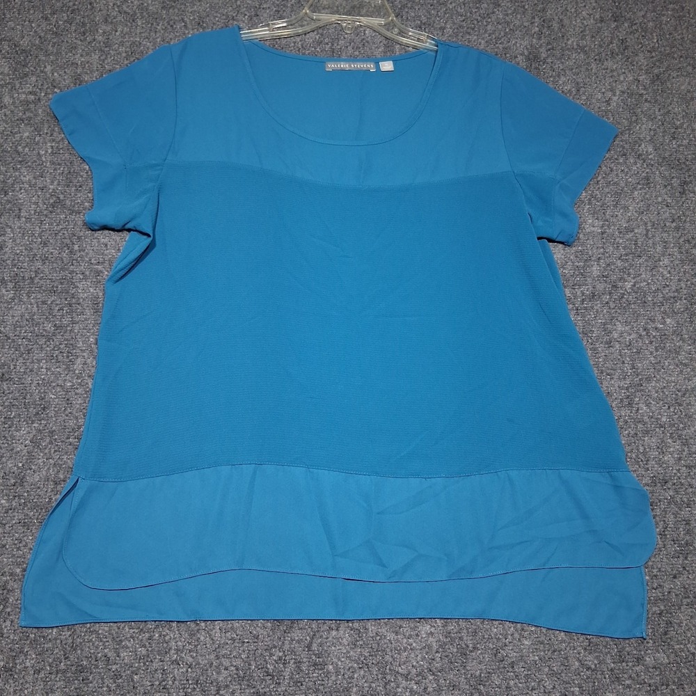 Valerie Stevens Short Sleeves‎ Blouse Blue Women's XL